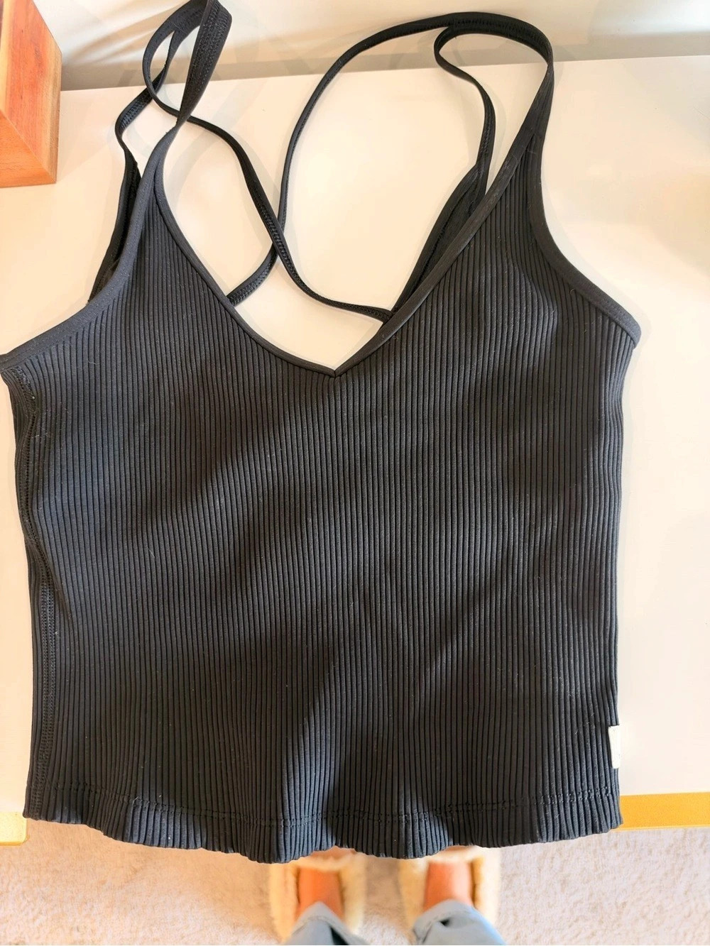Viori Black Ribbed V-Neck Tank Top Like New
